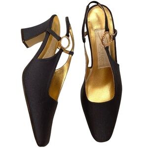 Dolce Gold by Pierre Heels Rhinestones Orlando Black Ankle Strap Elegant WM SZ 8